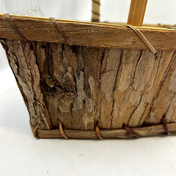 Wood Bark Basket Vintage Handmade 8 x 6" on top 4.5" tall - Picture 9 of 11
